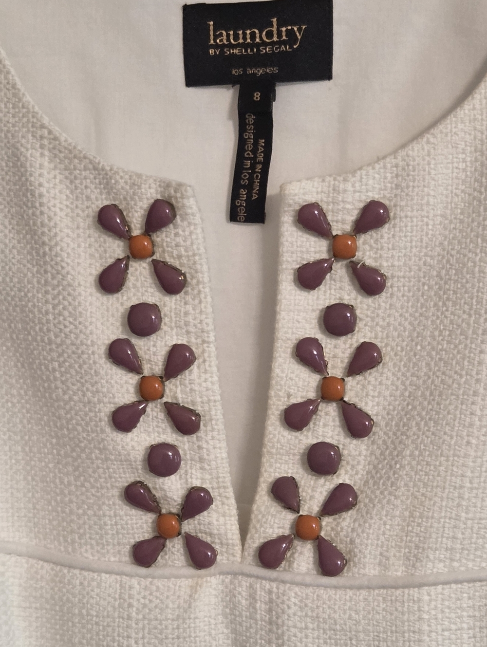 Laundry By Shelli Segal White Sleeveless Shift Dress With Pink Medallions Size 8 - Picture 5 of 5